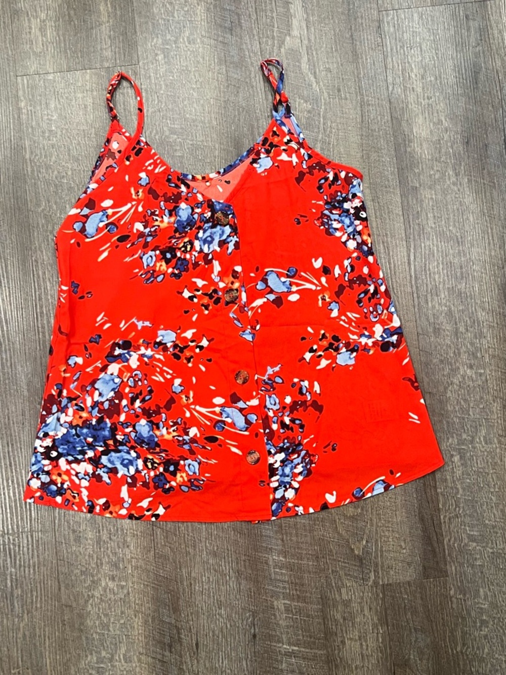 Red Floral Button-Front Cami Tank Top
